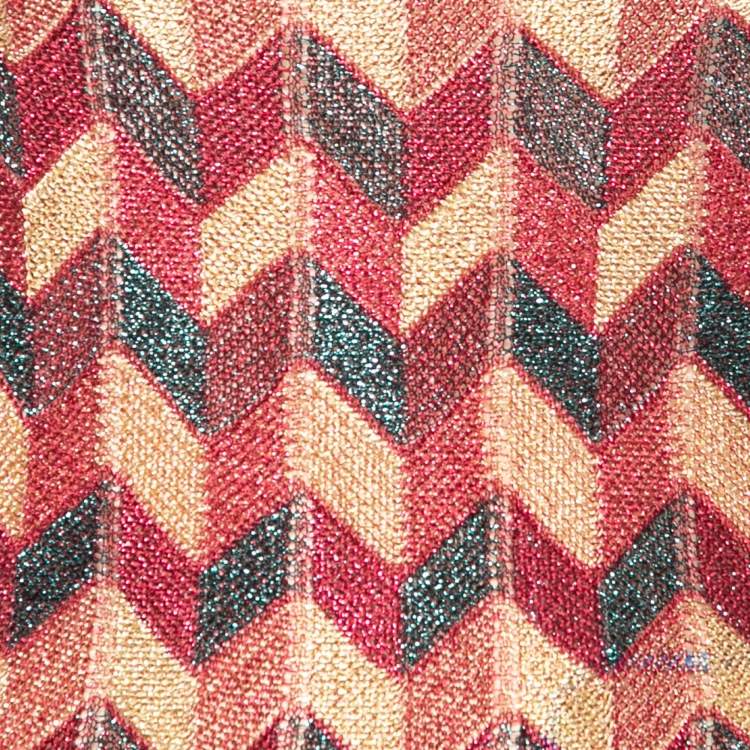 Pre Owned M Missoni Red Patterned Lurex Knit Long Sleeve Maxi Dress M