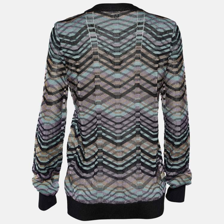 Pre Owned M Missoni Multicolor Patterned Knit Button Front Cardigan L