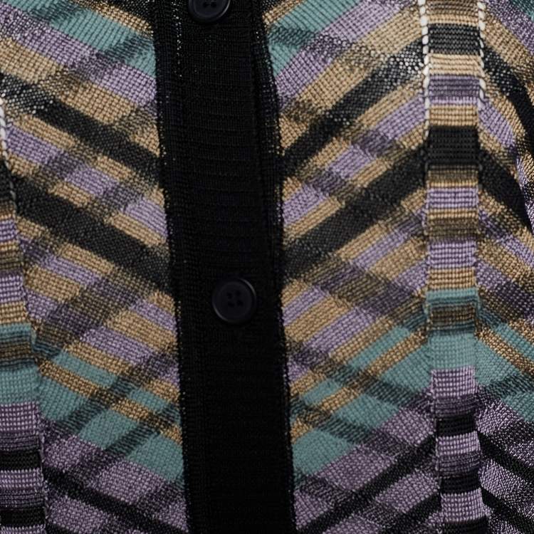 Pre Owned M Missoni Multicolor Patterned Knit Button Front Cardigan L