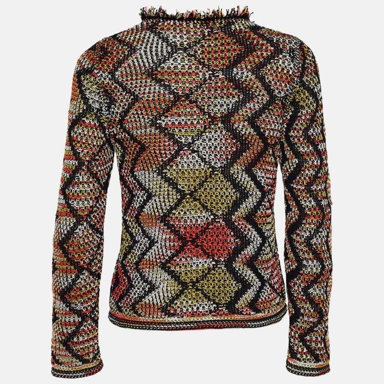 Pre Owned M Missoni Multicolor Cotton Zig Zag Knit Cardigan M