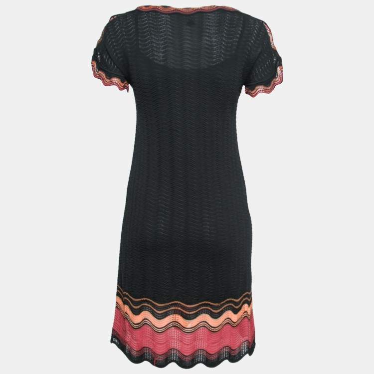 Pre Owned M Missoni Black Pattered Knit Short Sleeve Dress S