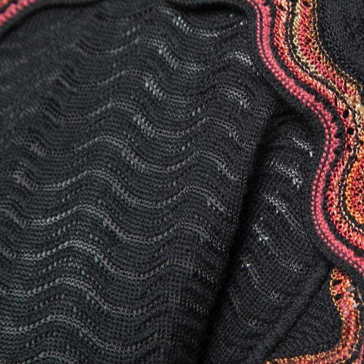 Pre Owned M Missoni Black Pattered Knit Short Sleeve Dress S