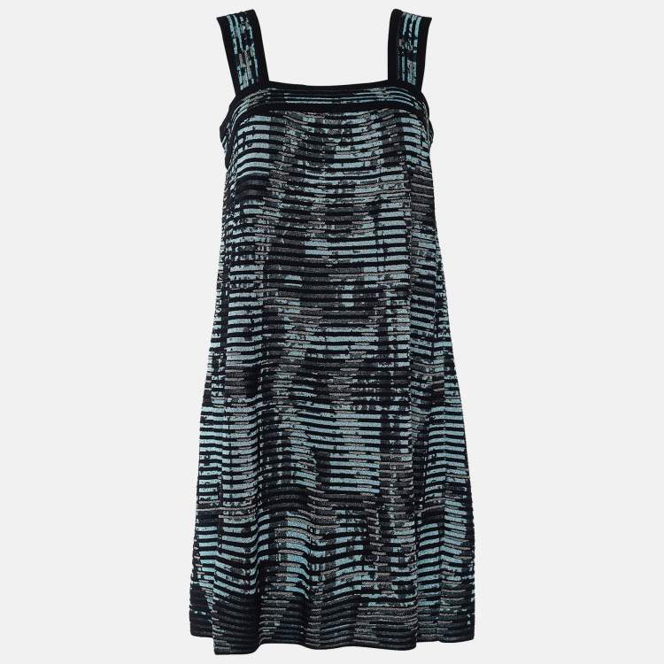 Pre Owned M Missoni Black & Blue Lurex Knit Sleeveless Dress M