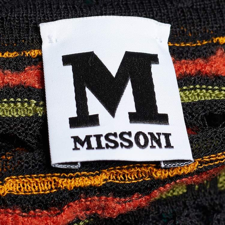 Pre Owned M Missoni Black Striped Pattern Crochet Knit Maxi Dress L