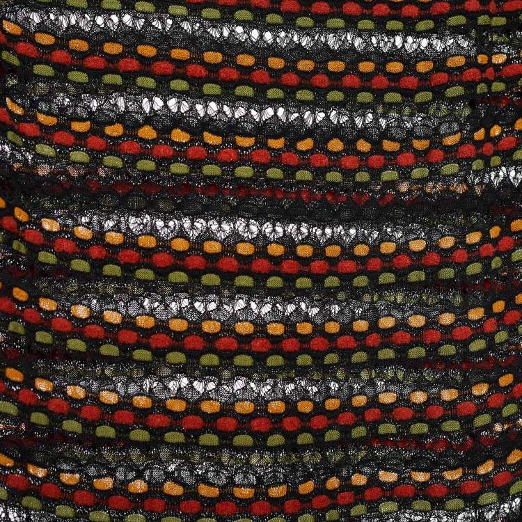 Pre Owned M Missoni Black Striped Pattern Crochet Knit Maxi Dress L