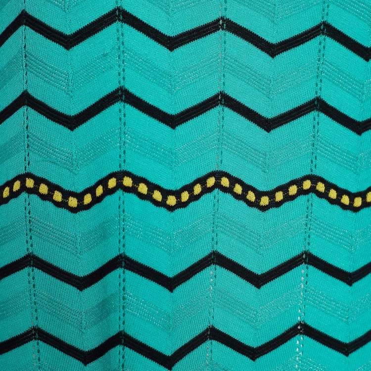 Pre Owned M Missoni Green Chevron Pattern Perforated Knit Maxi Dress L
