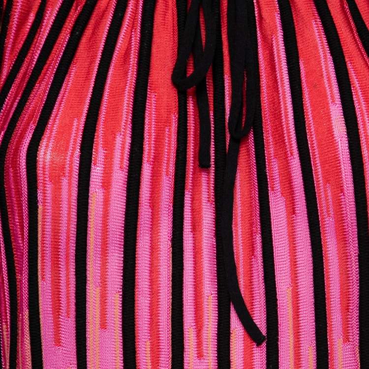 Pre Owned M Missoni Pink Striped Cotton Knit Neck Tie Detail Top S
