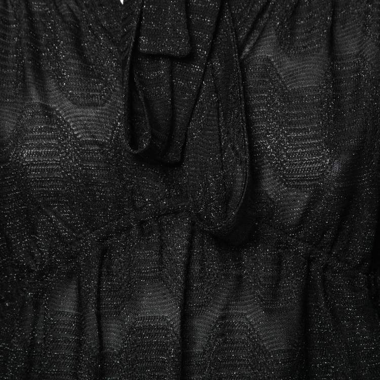 Pre Owned M Missoni Black Patterned Lurex Knit Neck Tie Detail Top S 