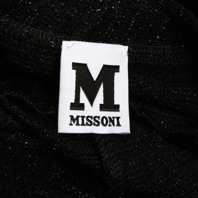 Pre Owned M Missoni Black Patterned Lurex Knit Neck Tie Detail Top S 