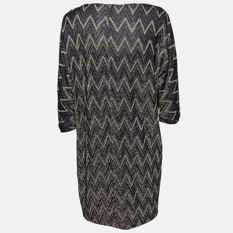 Pre Owned M Missoni Navy Blue & Gold Chevron Pattern Lurex Knit Dress S