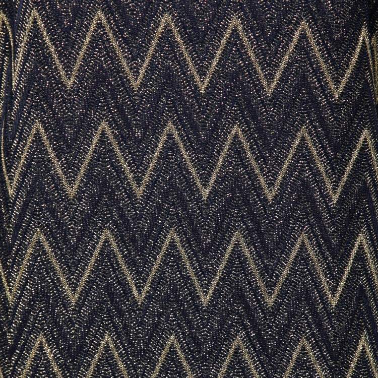 Pre Owned M Missoni Navy Blue & Gold Chevron Pattern Lurex Knit Dress S