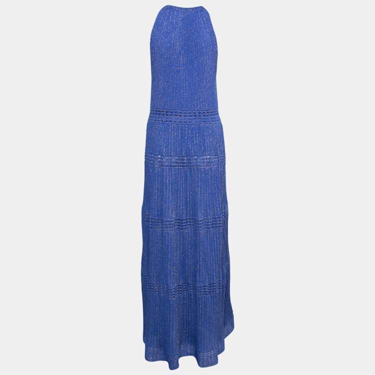 مملوكة مسبقًا M Missoni Royal Blue Lurex Knit Halter Neck Maxi Dress M