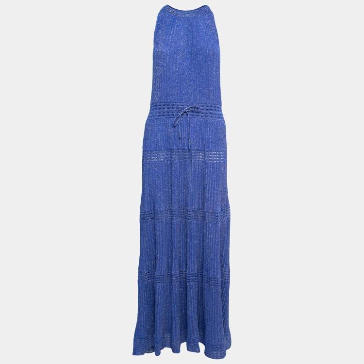 مملوكة مسبقًا M Missoni Royal Blue Lurex Knit Halter Neck Maxi Dress M