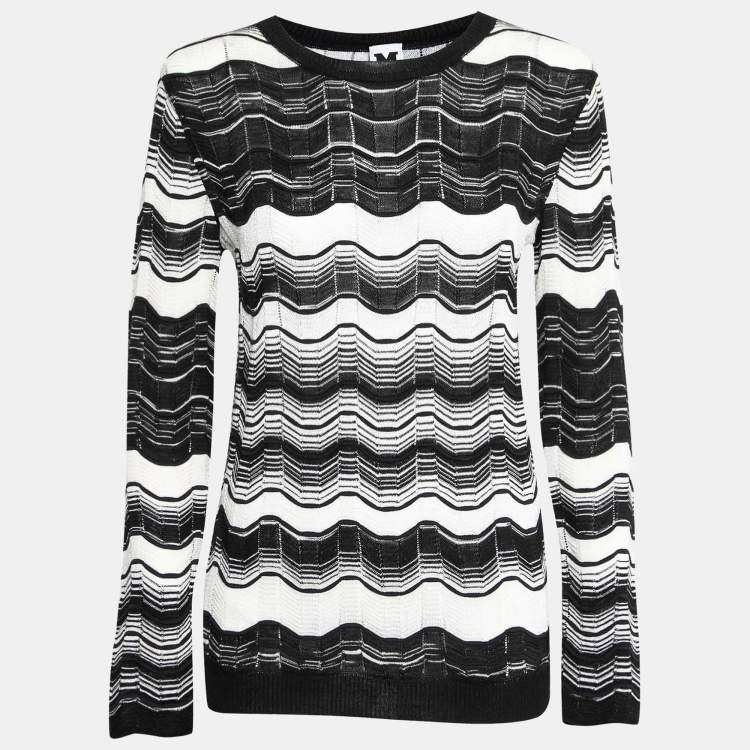 مملوكة مسبقًا M Missoni Monochrome Patterned Knit Long Sleeve Top M