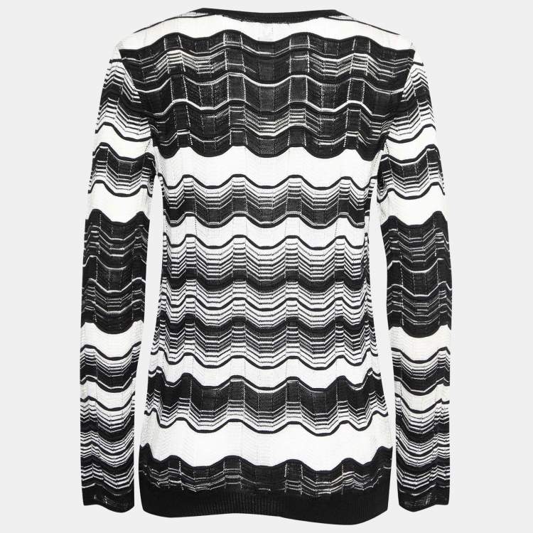 مملوكة مسبقًا M Missoni Monochrome Patterned Knit Long Sleeve Top M