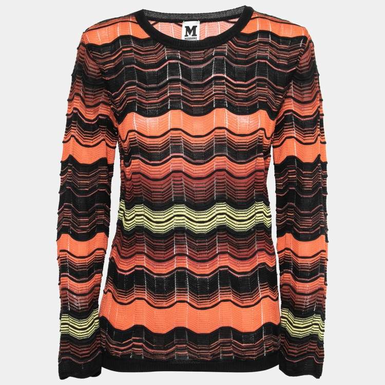 مملوكة مسبقًا M Missoni Orange Patterned Knit Round Neck Long Sleeve Top L