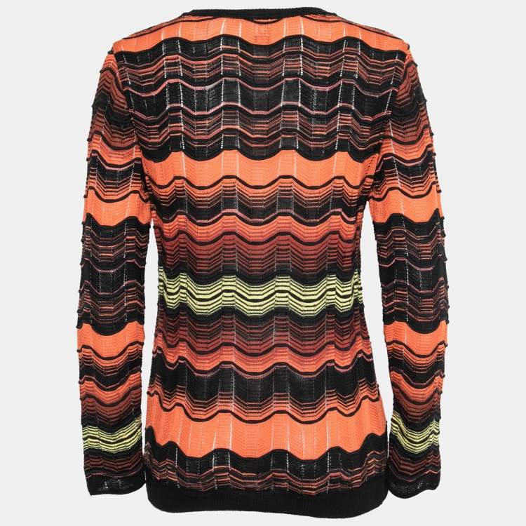 مملوكة مسبقًا M Missoni Orange Patterned Knit Round Neck Long Sleeve Top L