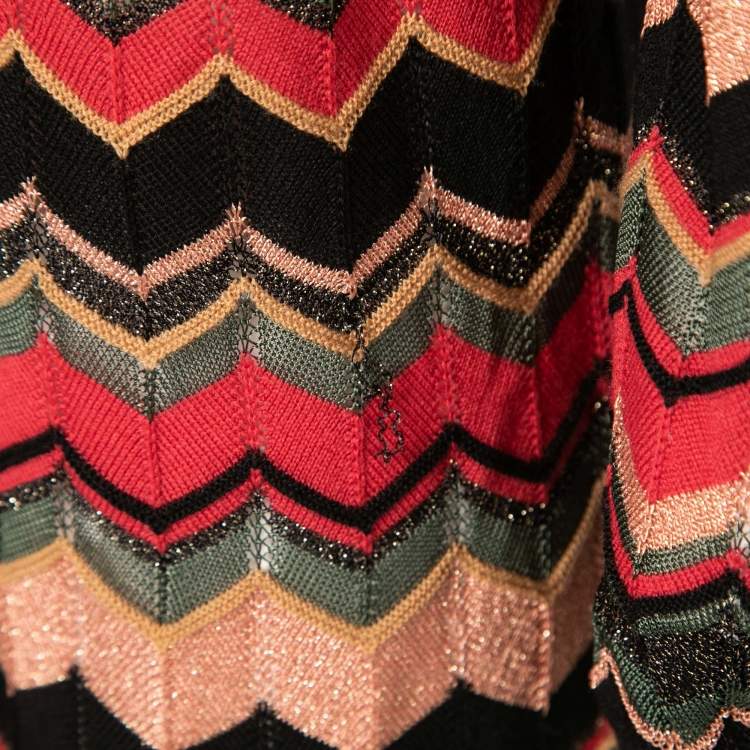 Pre Owned M Missoni Multicolor Chevron Patterned Long Sleeve Square Neck Mini Dress S