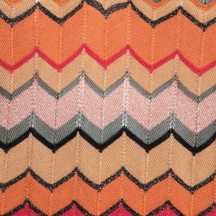 Pre Owned M Missoni Multicolor Chevron Patterned Long Sleeve Square Neck Mini Dress S