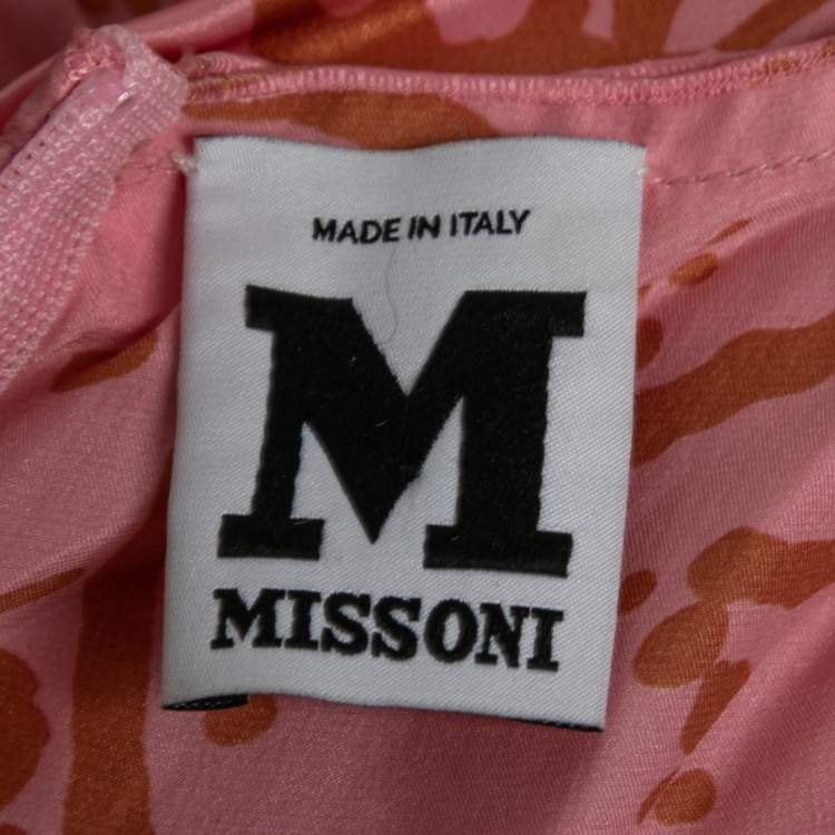 Pre Owned M Missoni Pink Printed Silk Embellished Bodice Ruched Detail Dress M