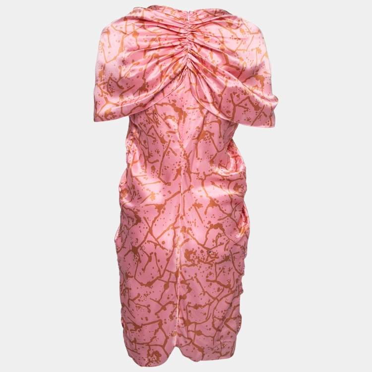 Pre Owned M Missoni Pink Printed Silk Embellished Bodice Ruched Detail Dress M