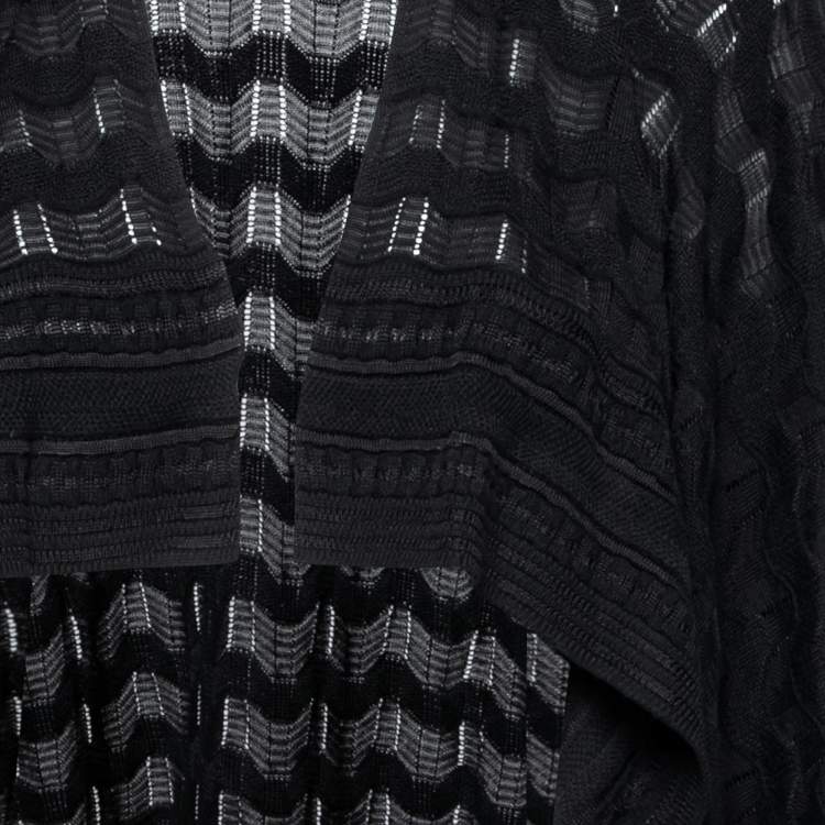 Pre Owned M Missoni Black Wave Knit Waterfall Collar Open Front Cardigan S