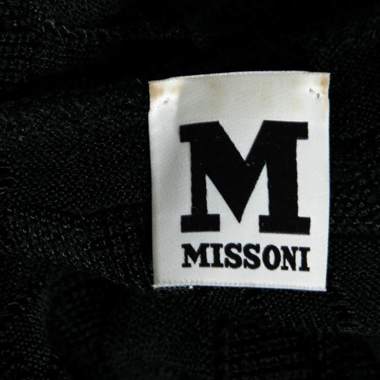 Pre Owned M Missoni Black Wave Knit Waterfall Collar Open Front Cardigan S