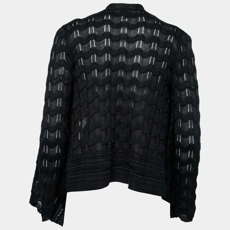 Pre Owned M Missoni Black Wave Knit Waterfall Collar Open Front Cardigan S