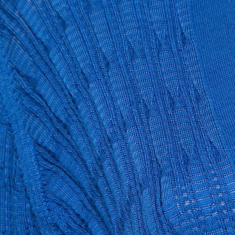 Pre Owned M Missoni Blue Ribbed Knit Open Front Cardigan M