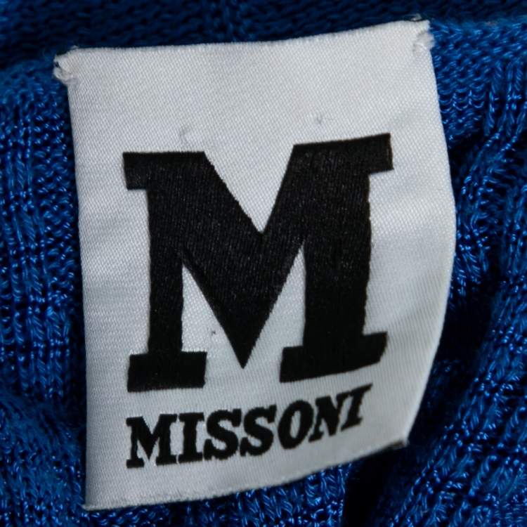 Pre Owned M Missoni Blue Ribbed Knit Open Front Cardigan M
