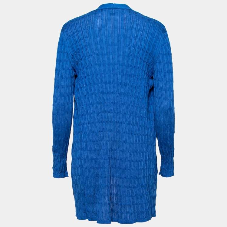 Pre Owned M Missoni Blue Ribbed Knit Open Front Cardigan M