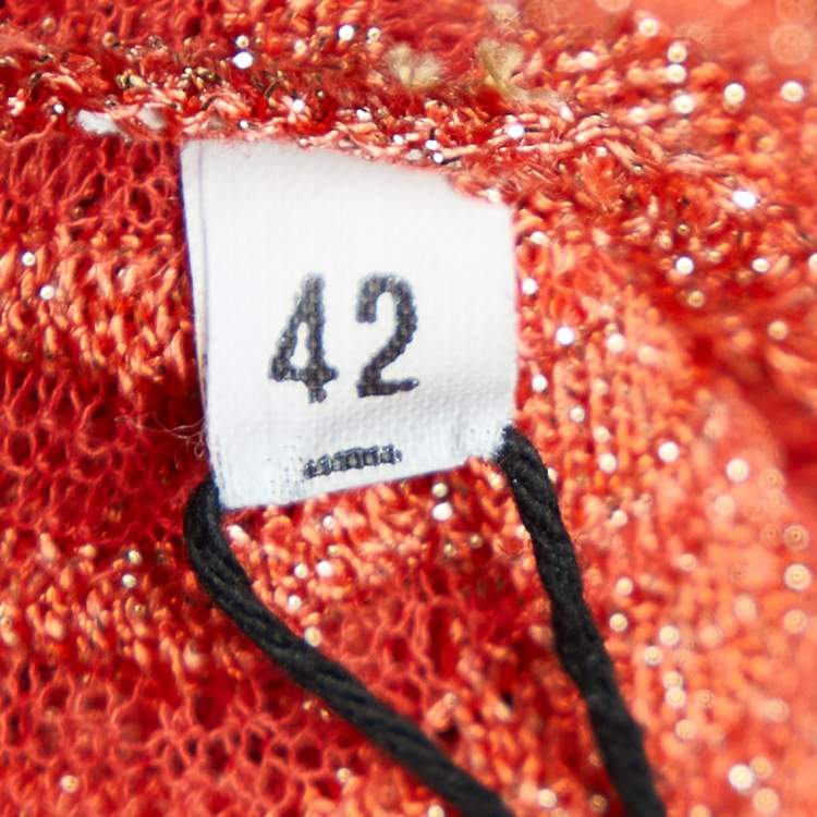 Pre Owned M Missoni Orange Textured Lurex Knit Long Sleeve A-Line Dress M