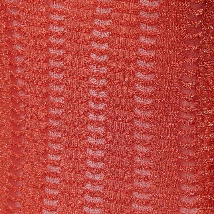 Pre Owned M Missoni Orange Textured Lurex Knit Long Sleeve A-Line Dress M