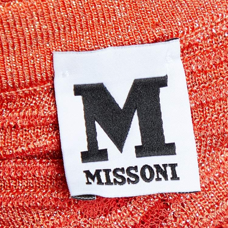 Pre Owned M Missoni Orange Textured Lurex Knit Long Sleeve A-Line Dress M