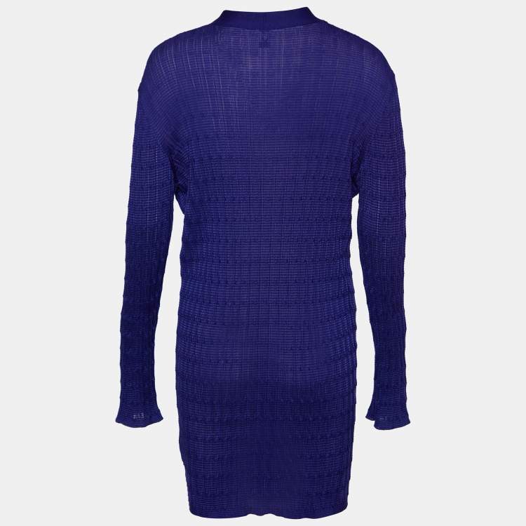 Pre Owned M Missoni Purple Textured Knit Open Front Cardigan XL