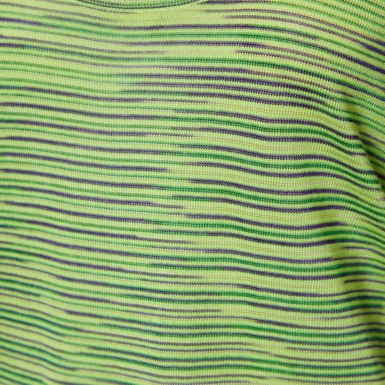 Pre Owned M Missoni Neon Green Striped Knit & Silk Tank Top L
