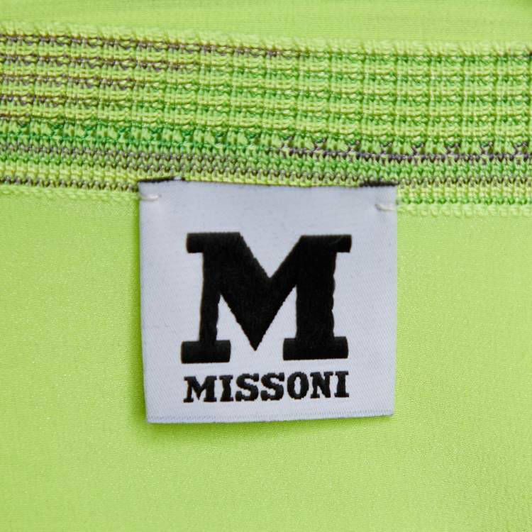 Pre Owned M Missoni Neon Green Striped Knit & Silk Tank Top L