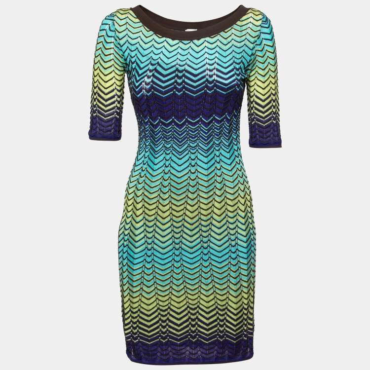 مملوكة مسبقًا M Missoni Multicolor Chevron Patterned Knit Mini dress S