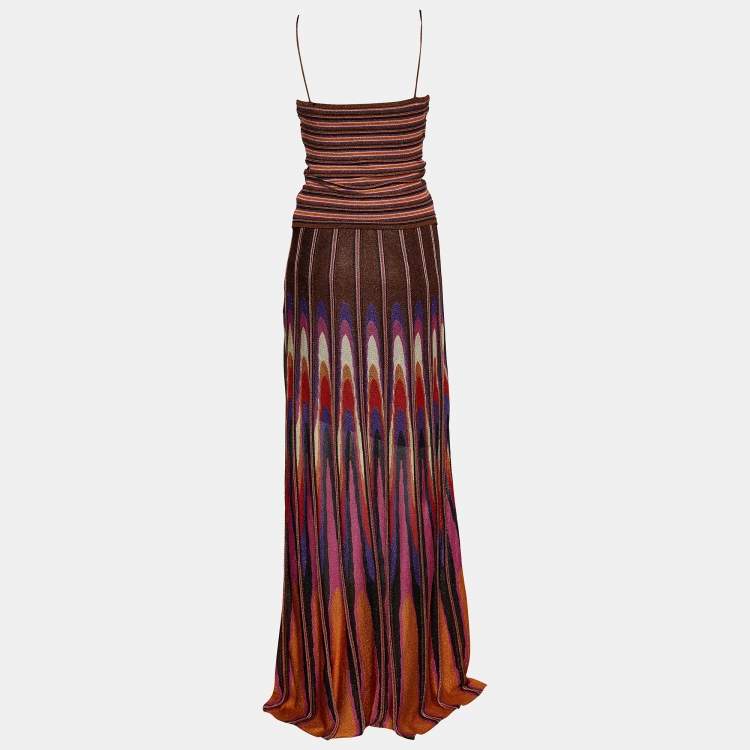 Pre Owned M Missoni Multicolor Lurex Striped Knit Gathered Sleeveless Dress M