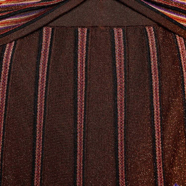 Pre Owned M Missoni Multicolor Lurex Striped Knit Gathered Sleeveless Dress M