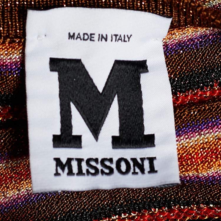 Pre Owned M Missoni Multicolor Lurex Striped Knit Gathered Sleeveless Dress M