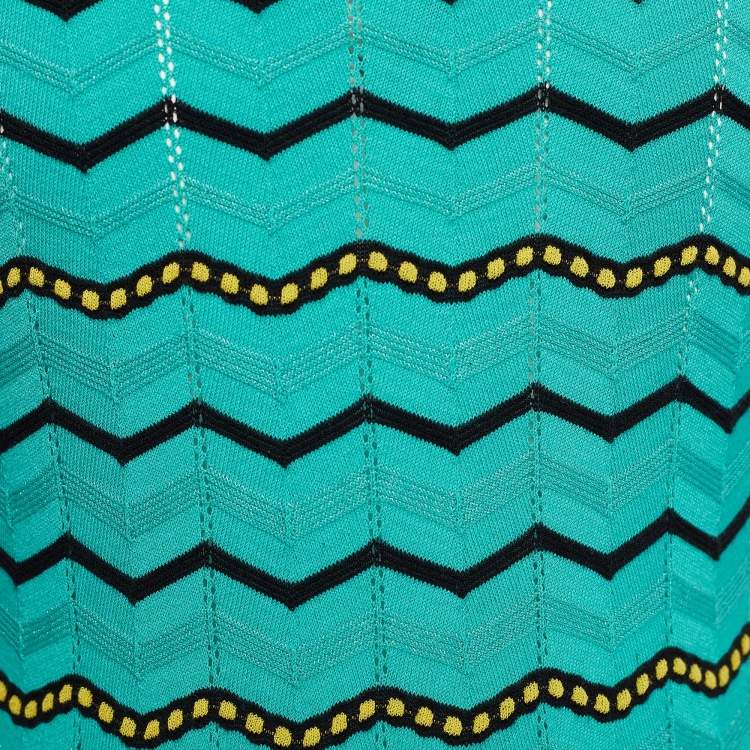 Pre Owned M Missoni Green Knit Zig Zag Pattern Maxi Dress M