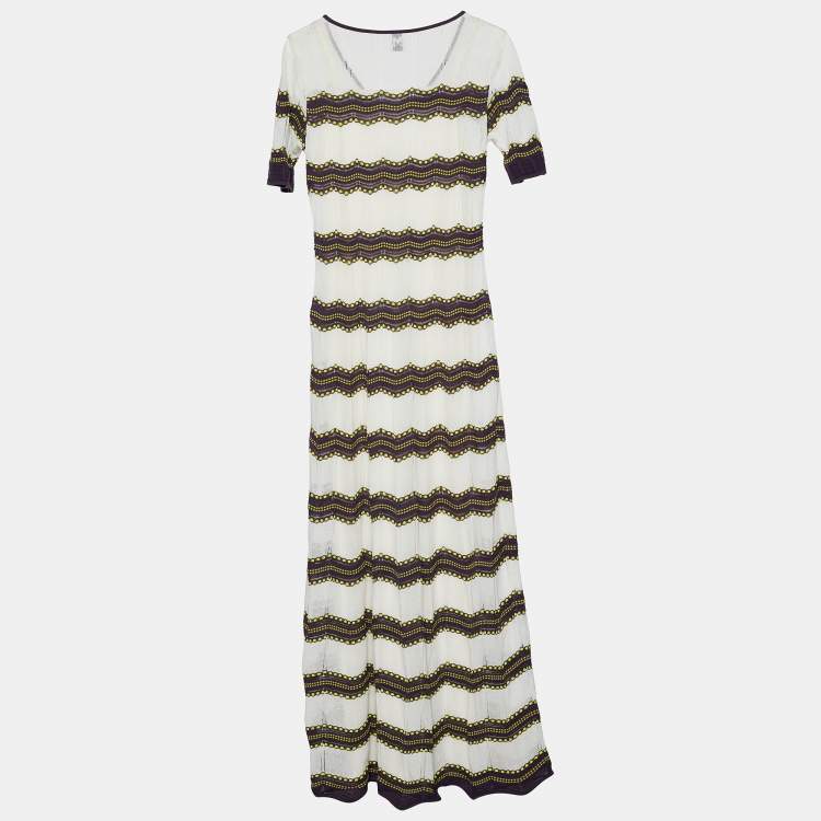 مملوكة مسبقًا M Missoni White Cotton Knit Contrast Detail Maxi Dress S