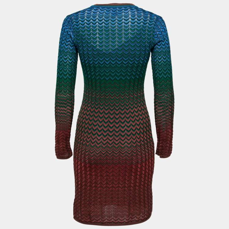 Pre Owned M Missoni Multicolor Chevron Patterned Knit V-Neck Dress S  