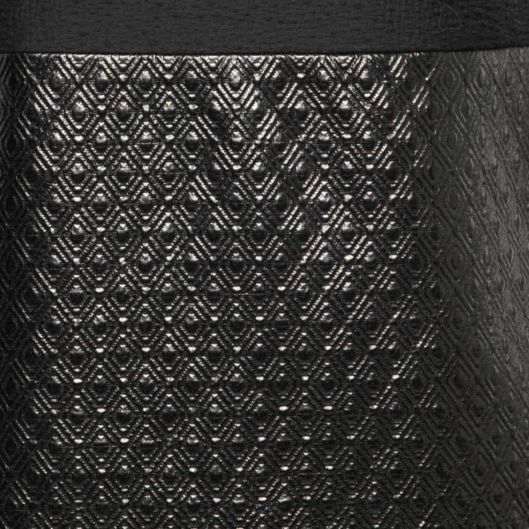 Pre Owned M Missoni Black Textured Crepe & Faux Leather Shift Mini Dress S