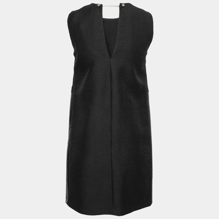 Pre Owned M Missoni Black Textured Crepe & Faux Leather Shift Mini Dress S