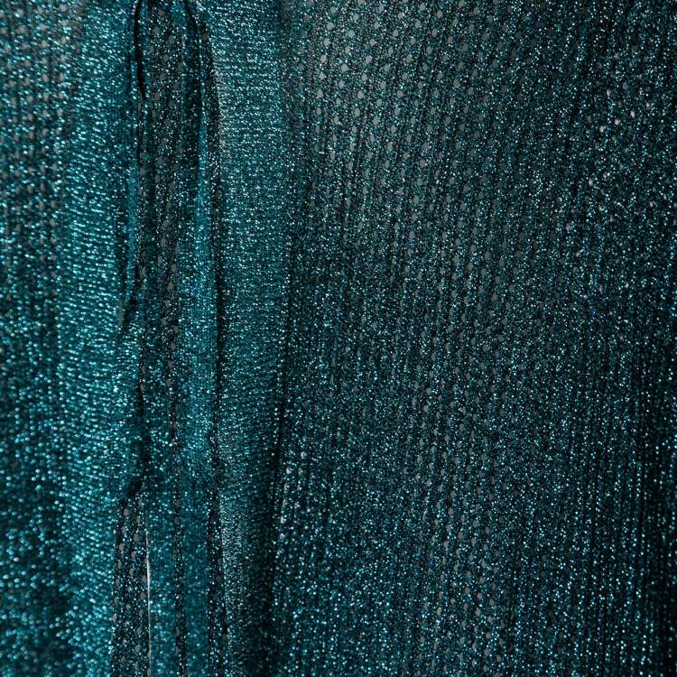 Pre Owned M Missoni Teal Blue Lurex Knit Tie-Fastening Long Cardigan L