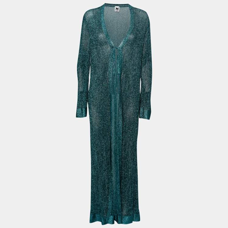 Pre Owned M Missoni Teal Blue Lurex Knit Tie-Fastening Long Cardigan L