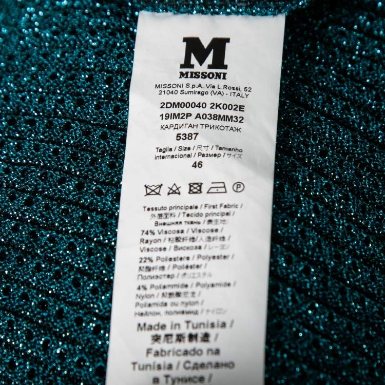 Pre Owned M Missoni Teal Blue Lurex Knit Tie-Fastening Long Cardigan L