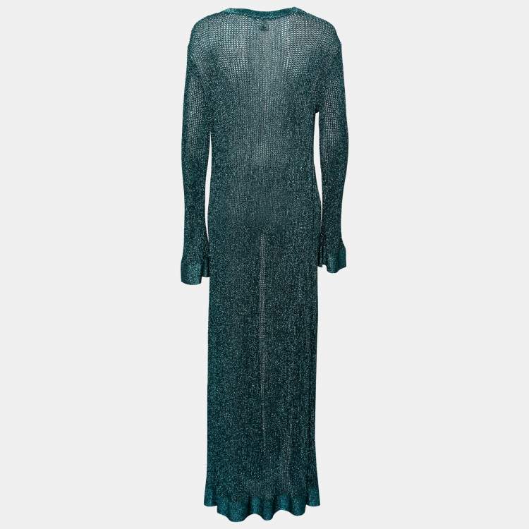 Pre Owned M Missoni Teal Blue Lurex Knit Tie-Fastening Long Cardigan L